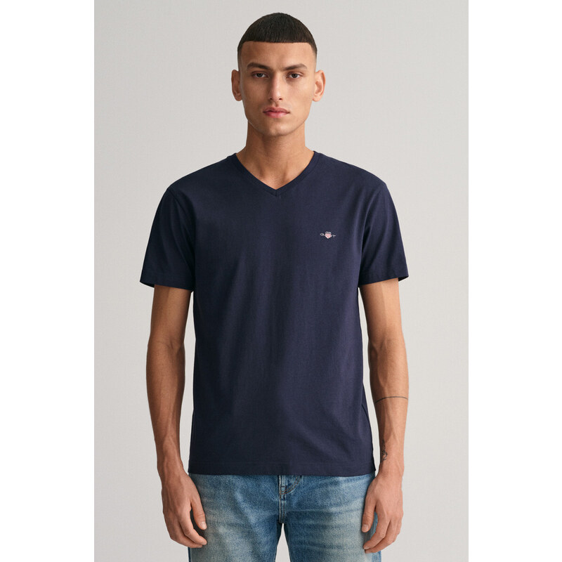 TRIČKO GANT SLIM SHIELD V-NECK T-SHIRT modrá XS