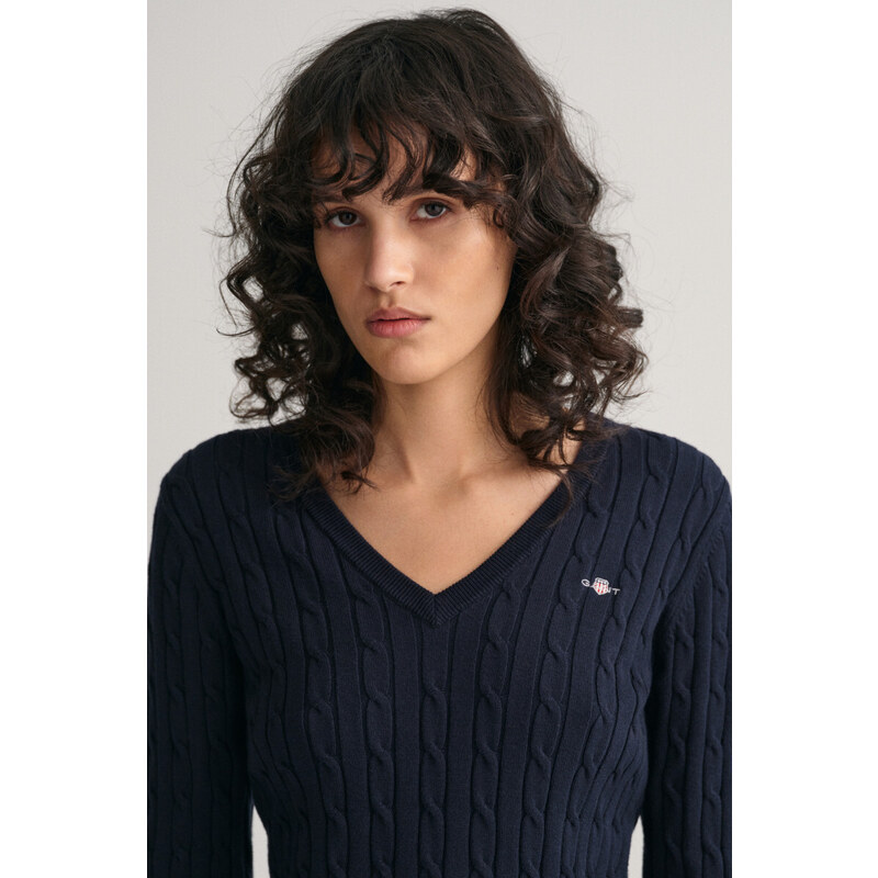 SVETR GANT STRETCH COTTON CABLE V-NECK modrá XXS