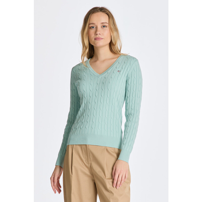 SVETR GANT STRETCH COTTON CABLE V-NECK modrá XXS