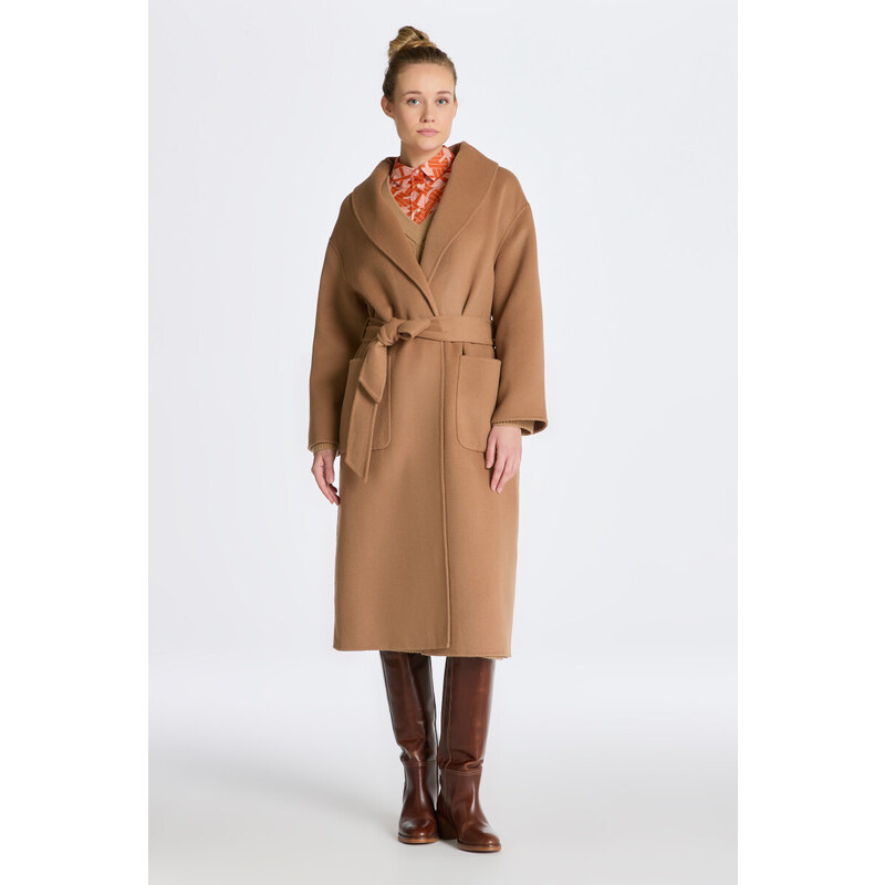 KABÁT GANT HANDSTITCHED BELTED COAT hnědá XS