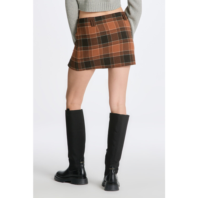 SUKNĚ GANT CHECKED WOOL MINI SKIRT hnědá 34