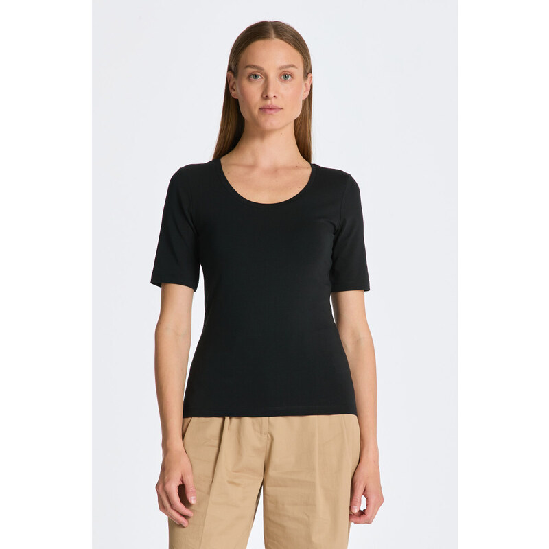 TRIČKO GANT SLIM COT/ELA SS SCOOP NECK TOP černá XS