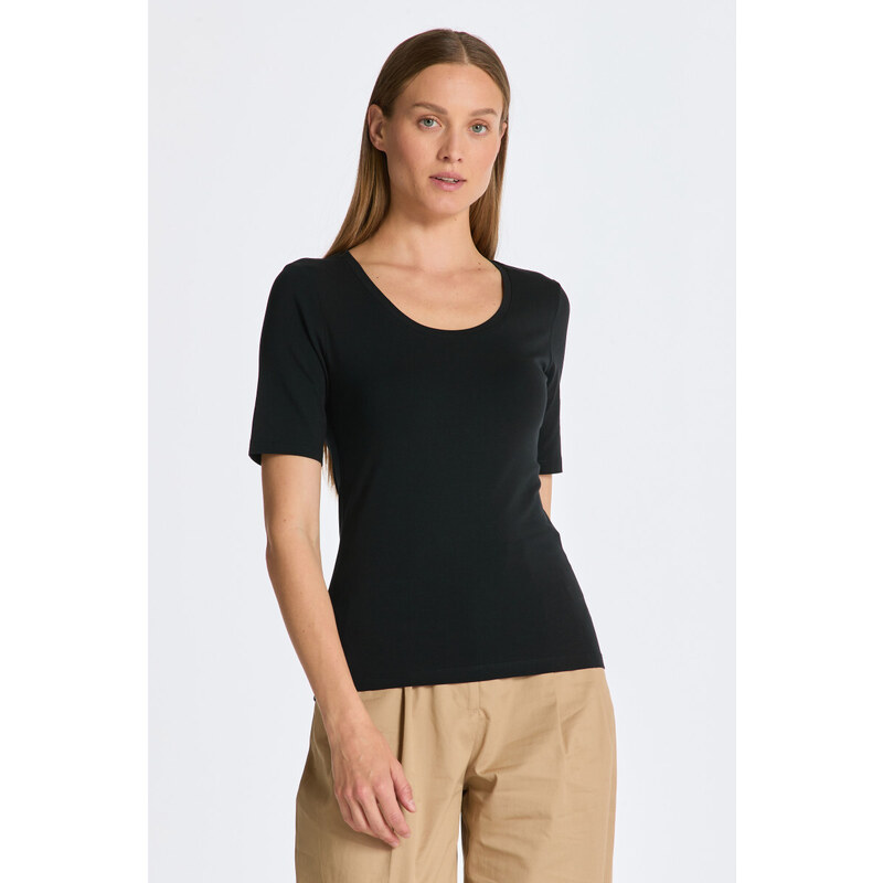 TRIČKO GANT SLIM COT/ELA SS SCOOP NECK TOP černá XXS