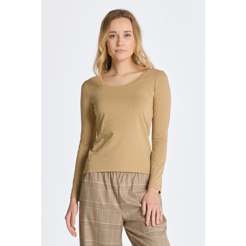 TRIČKO GANT SLIM COT/ELA LS SCOOP NECK TOP hnědá XS