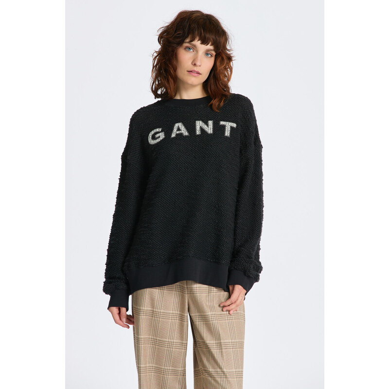 MIKINA GANT REL BOUCLE APPLIQUE C-NECK SWEAT černá XS