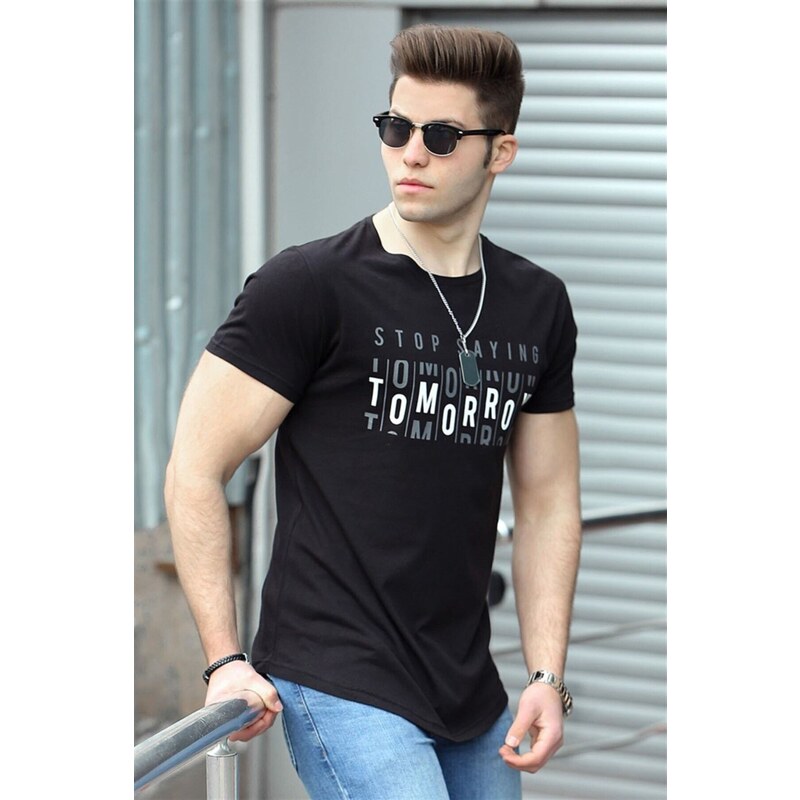 Madmext Black Men's Printed T-Shirt 4482