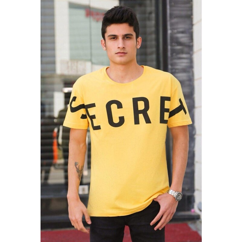 Madmext Printed Yellow T-Shirt 3034