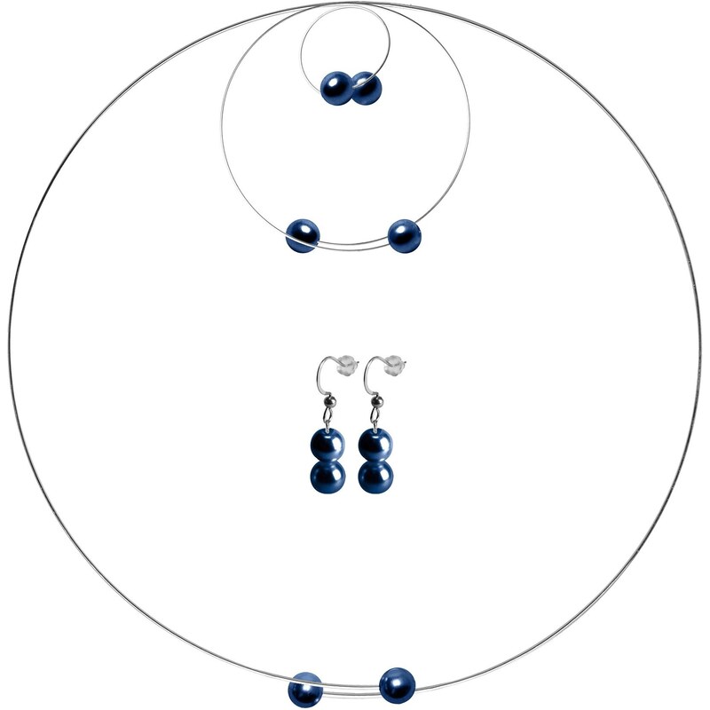 GeorGina Dámské šperkové sety venuše, náhrdelníky, náramky, náušnice a prsteny s tmavě modrými perličkami cik cak