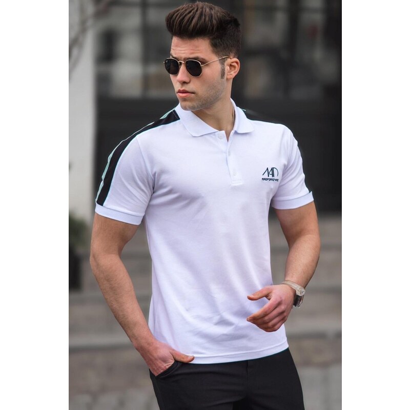 Madmext Men's White Polo Neck T-Shirt 5215