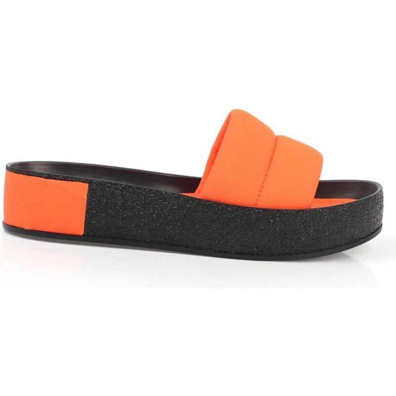 Capone Outfitters Capone Quilted Strap, Colorful Detailed Wedge Heel Matte Satin Orange Women's Slippers.