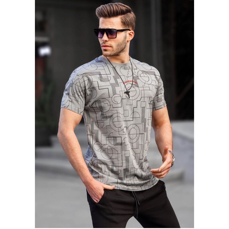 Madmext Dyed Gray Slim Fit Patterned Men's T-Shirt 6074