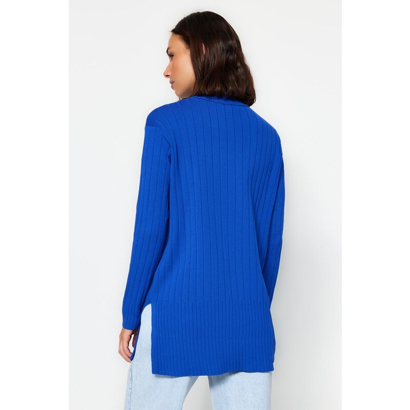 Trendyol Dark Blue Stand-Up Collar Rib Knitwear Sweater