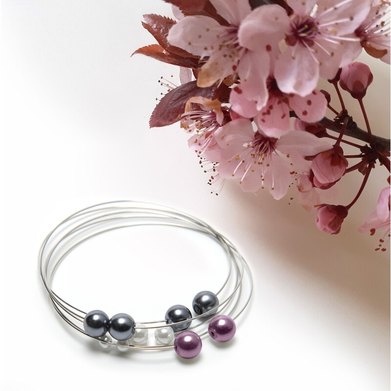 GeorGina Dámské šperkové sety venuše, náhrdelníky, náramky, náušnice a prsteny s vínovofialovými perličkami cik cak