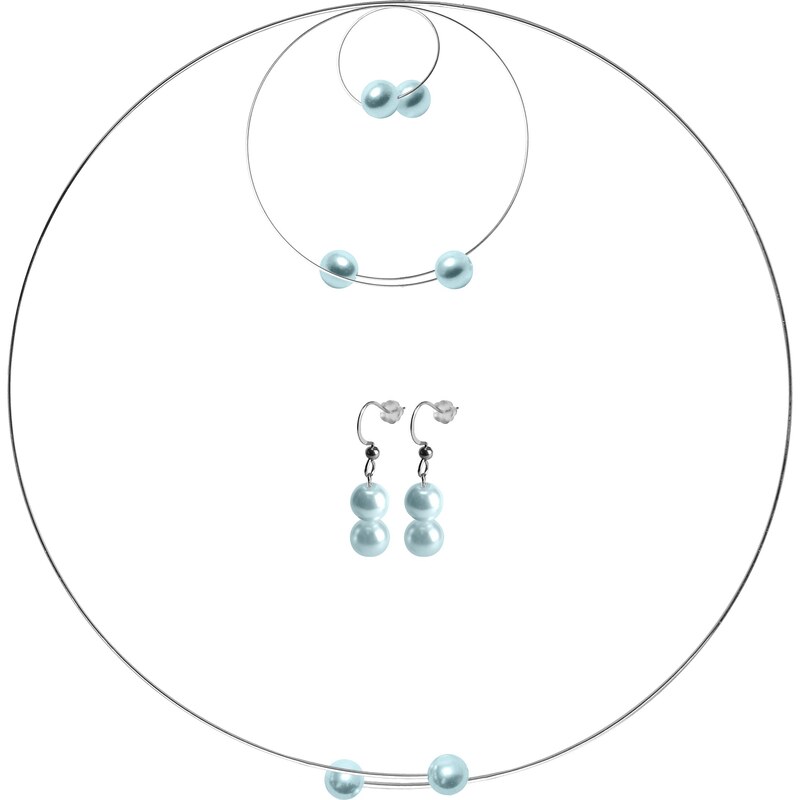 GeorGina Dámské šperkové sety venuše, náhrdelníky, náramky, náušnice a prsteny se světle modrými perličkami cik cak