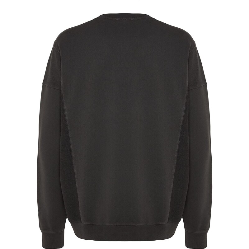 Trendyol Anthracite Limited Edition Oversize/Wide-Fit Faded Effect 100% Cotton Sweatshirt