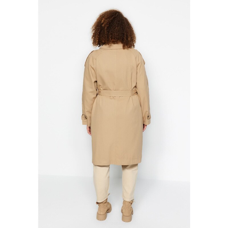 Trendyol Curve Light Khaki Belted Gabardine Trench Coat