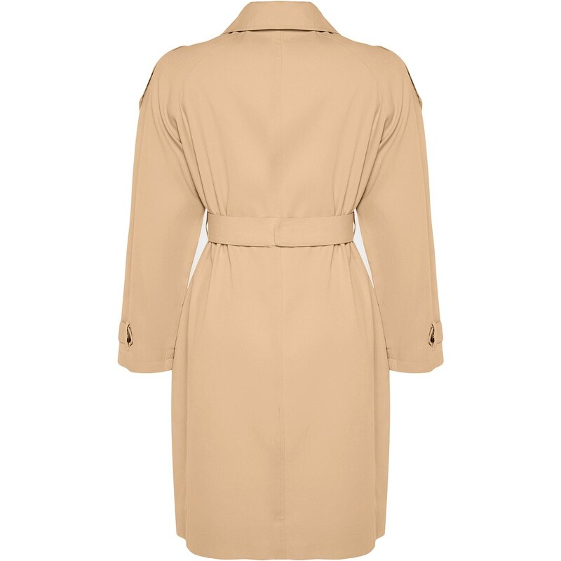 Trendyol Curve Light Khaki Waist Belted Gabardinena Trench Coat