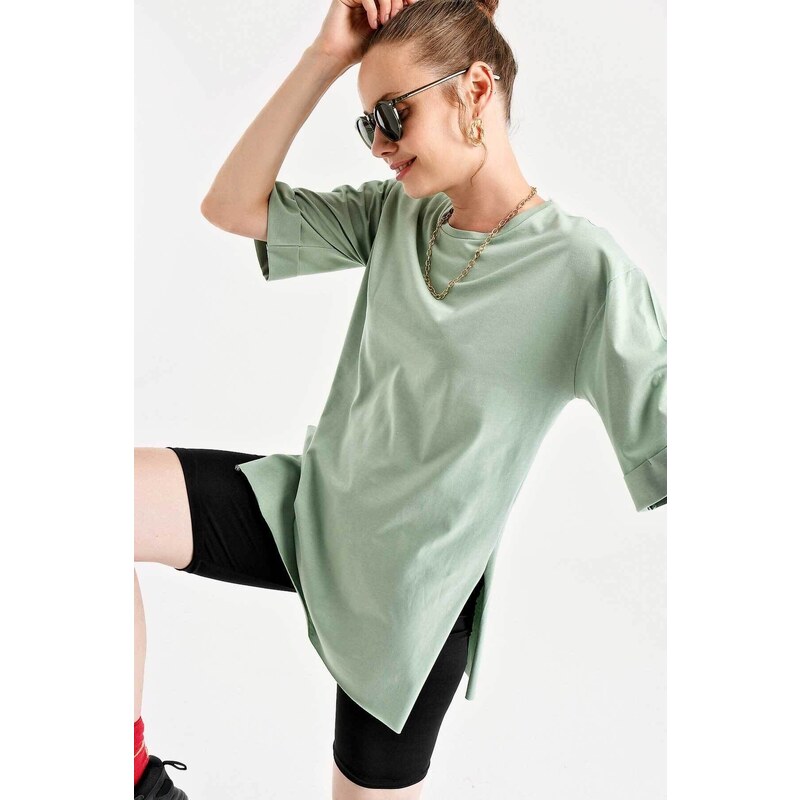 Bigdart 4123 Slit Oversize T-Shirt - Çağla