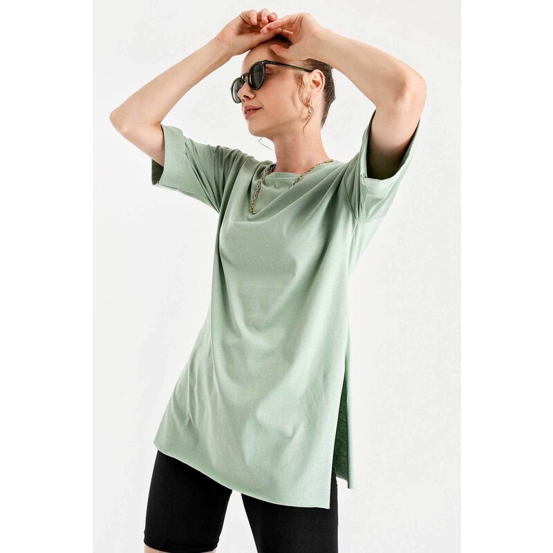 Bigdart 4123 Slit Oversize T-Shirt - Çağla