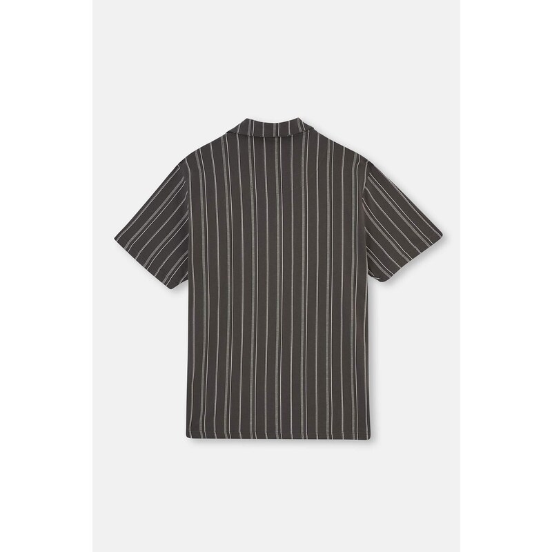 Dagi Anthracite Shirt Collar Striped Knitted Pajamas Set