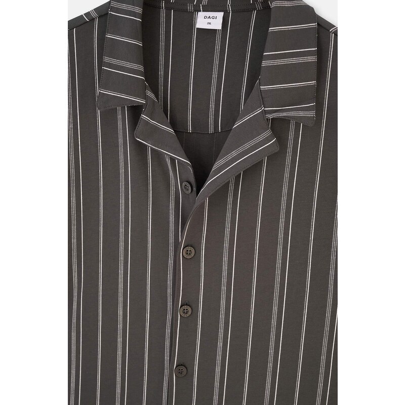 Dagi Anthracite Shirt Collar Striped Knitted Pajamas Set