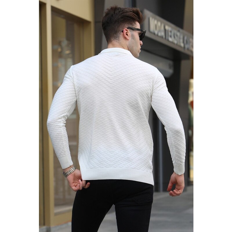 Madmext Ecru Zippered Knitwear Men's Sweater 5605
