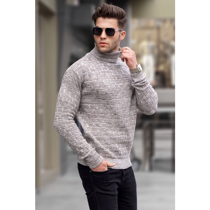 Madmext Stone Color Turtleneck Knitwear Sweater 5758