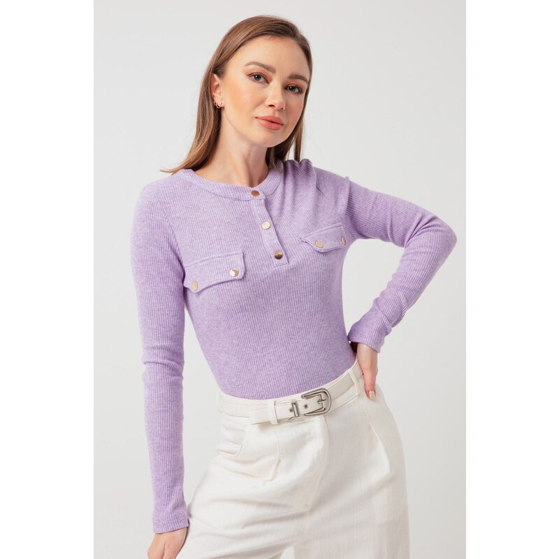 Lafaba Women's Lilac Pocket Detailed Knitted Blouse