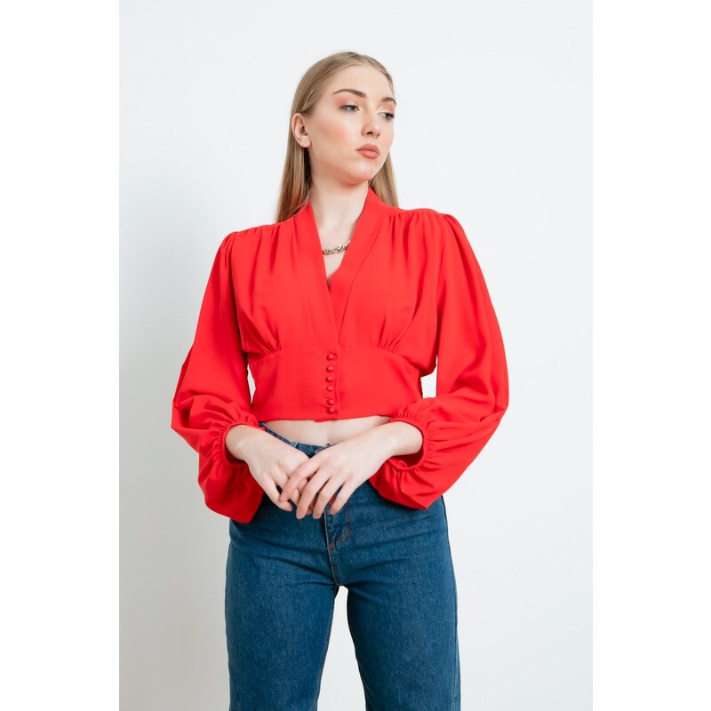 Lafaba Women's Red Crop Blouse