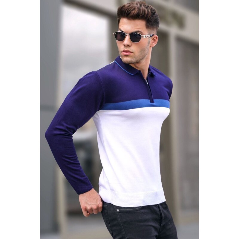 Madmext Ecru Zippered Polo Neck Knitwear Sweater 5787