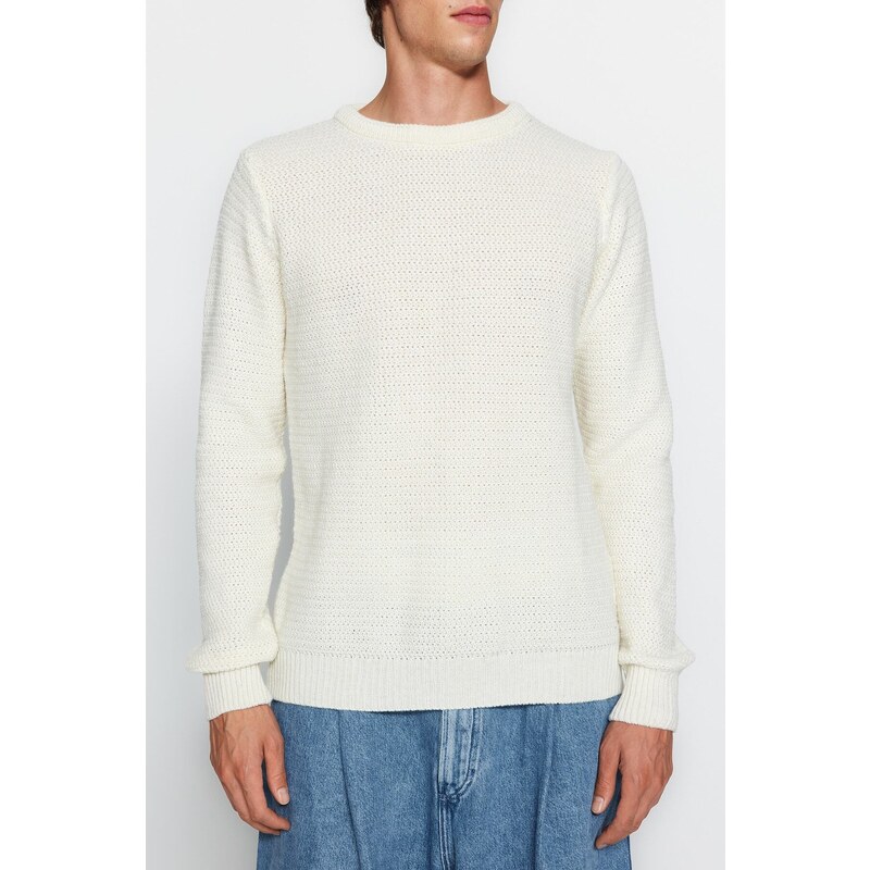 Trendyol Ecru Slim Fit Crew Neck Textured Sweater