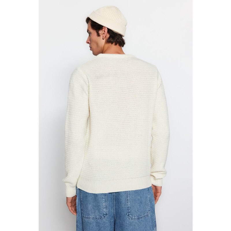 Trendyol Ecru Slim Fit Crew Neck Textured Sweater