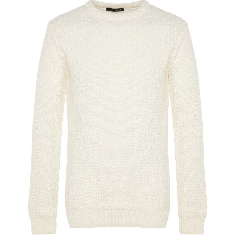 Trendyol Ecru Slim Fit Crew Neck Textured Sweater