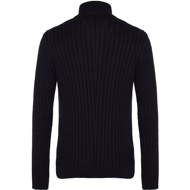 Trendyol Navy Blue Men's Slim Fit Half Turtleneck Buttoned Knitwear Sweater