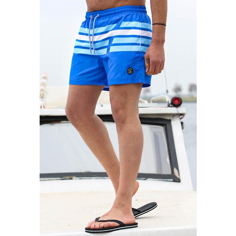 Madmext Men's Blue Striped Marine Shorts 6363