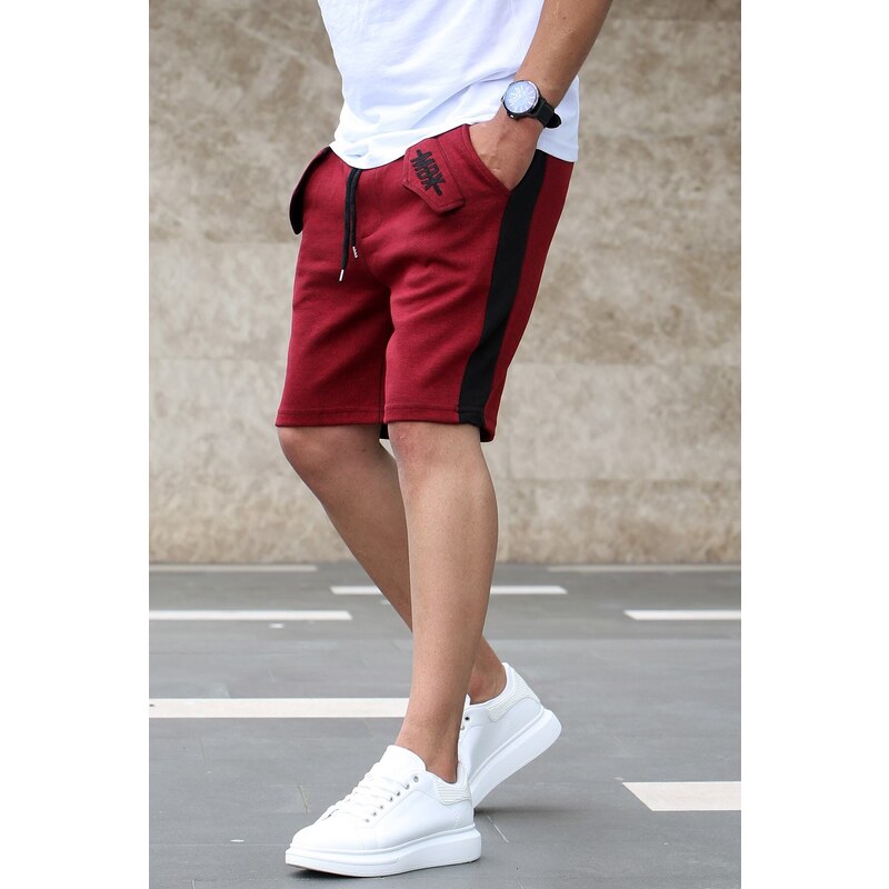 Madmext Burgundy Capri Shorts with Side Stripes 2919