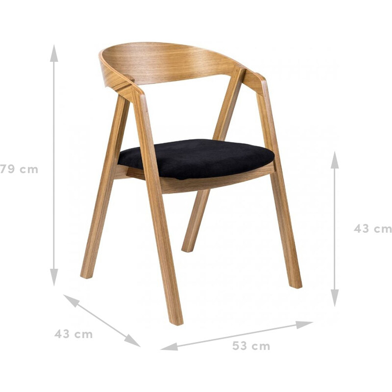 FormWood Přírodní dubové křeslo Henry s černým látkovým sedákem