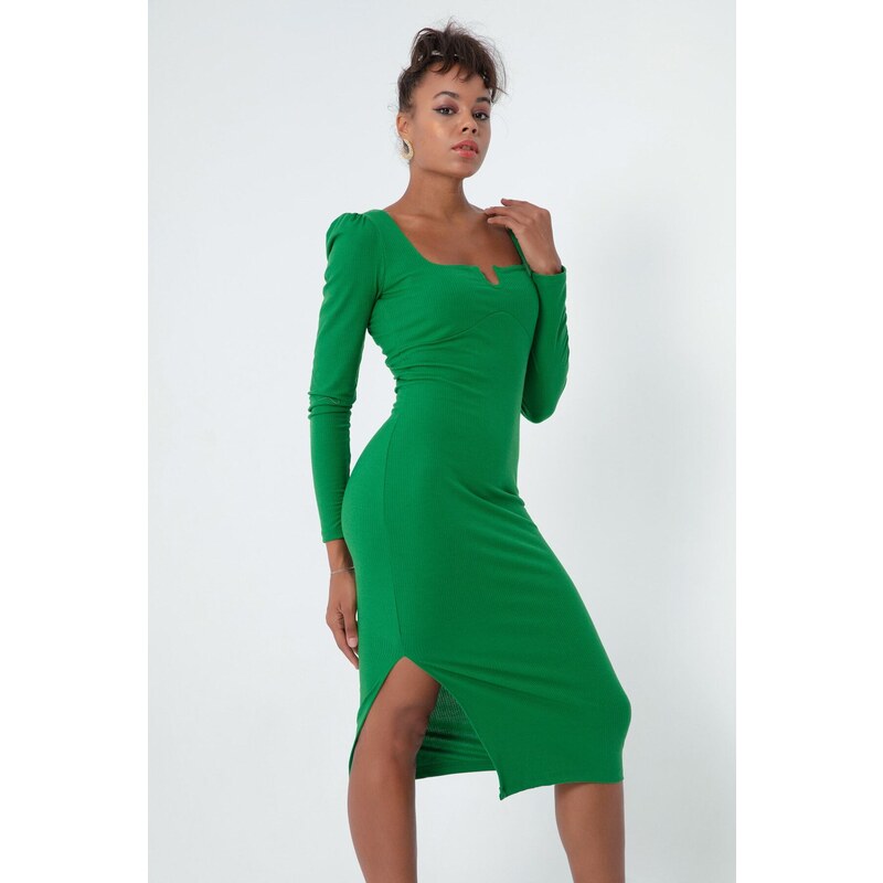 Lafaba Women's Green Slit Knit Dress