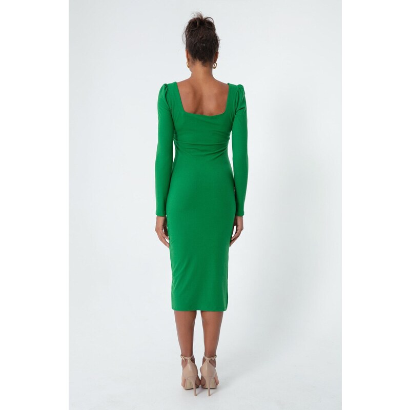 Lafaba Women's Green Slit Knit Dress