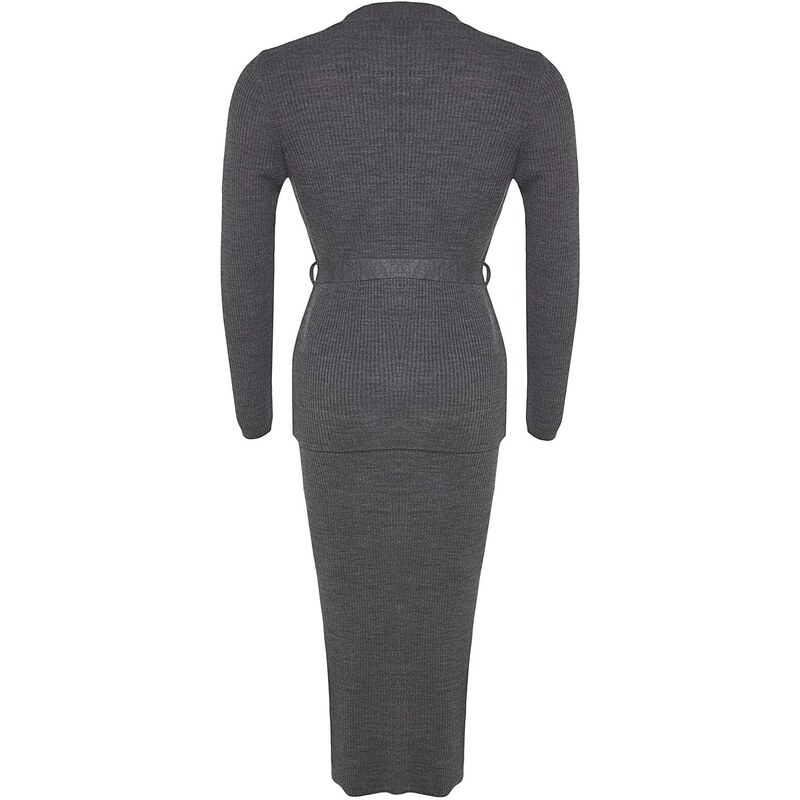 Trendyol Curve Anthracite 2-dílný úplet Cardigan-Dress