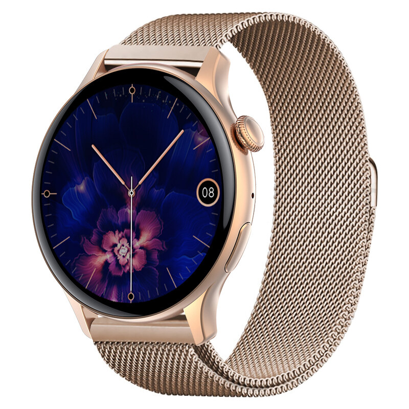 Chytré hodinky Madvell Talon s bluetooth voláním pudrová zlatá s kovovým magnetickým řemínkem