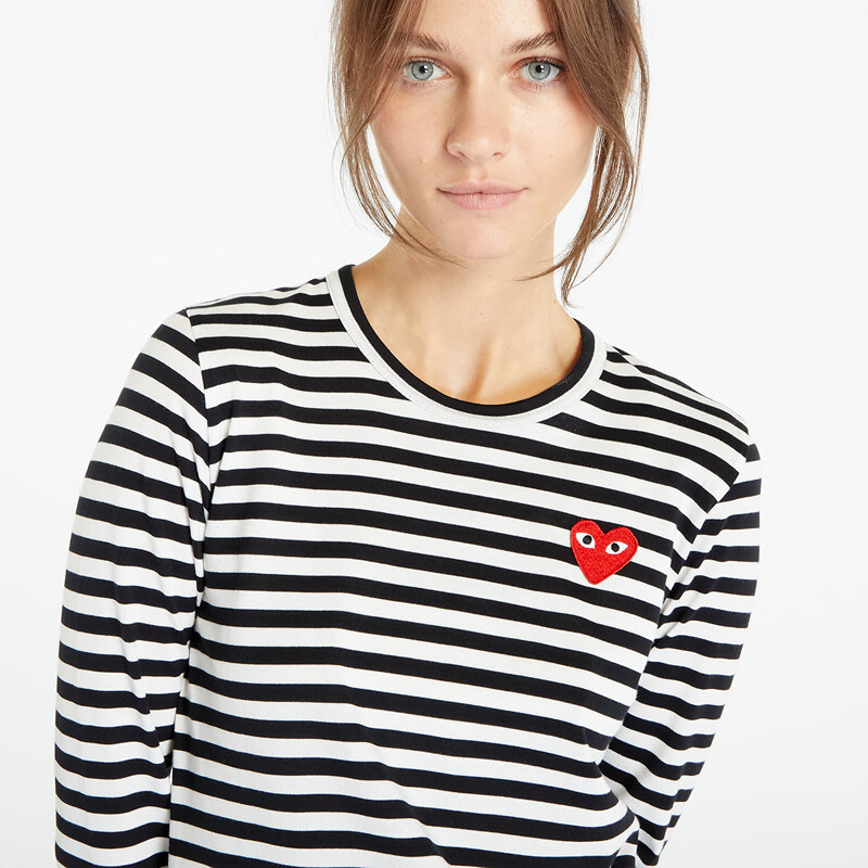 Dámské tričko Comme des Garçons PLAY Heart Logo Long Sleeve Tee Black/ White