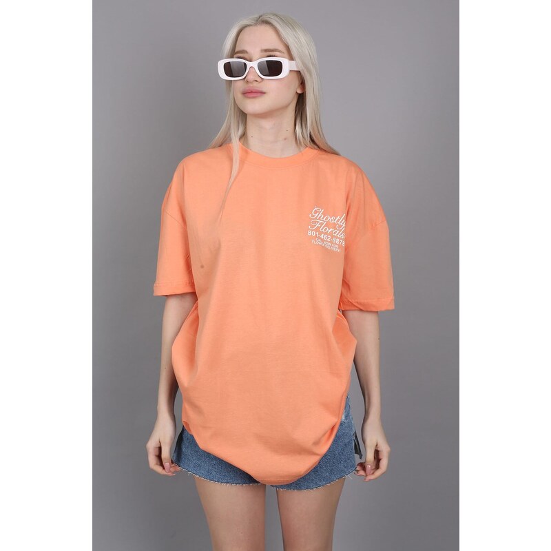 Madmext Orange Printed Oversized T-Shirt