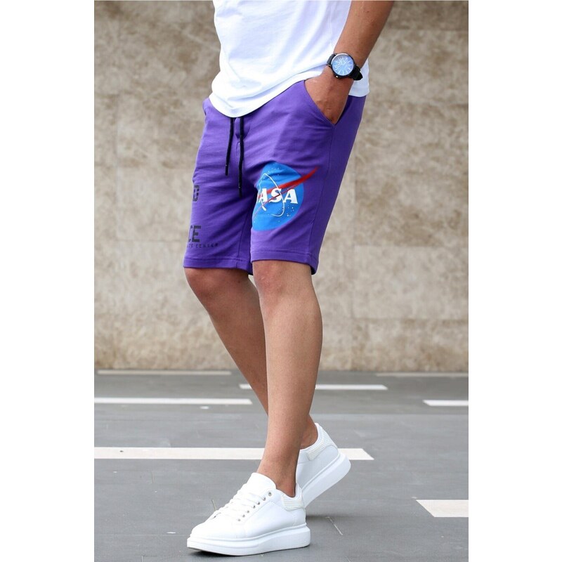 Madmext Nasa Printed Men's Purple Shorts 4248