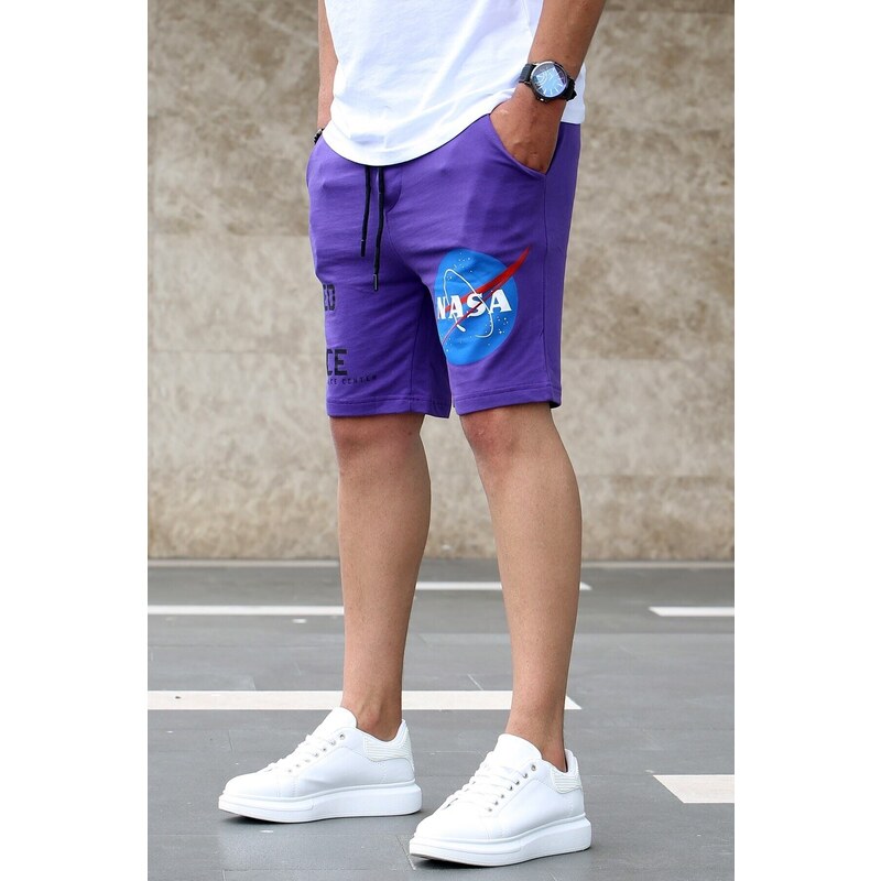 Madmext Nasa Printed Men's Purple Shorts 4248
