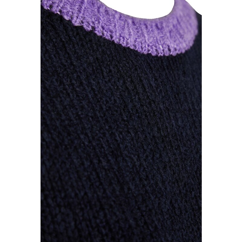 Trendyol Navy Blue Soft Textured Color Block Knitwear Sweater