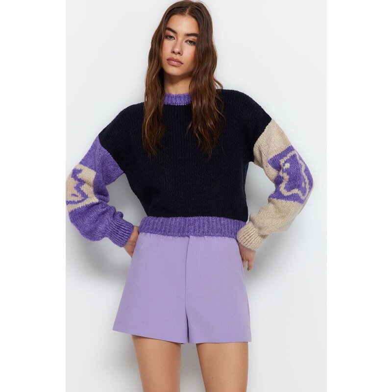 Trendyol Navy Blue Soft Textured Color Block Knitwear Sweater