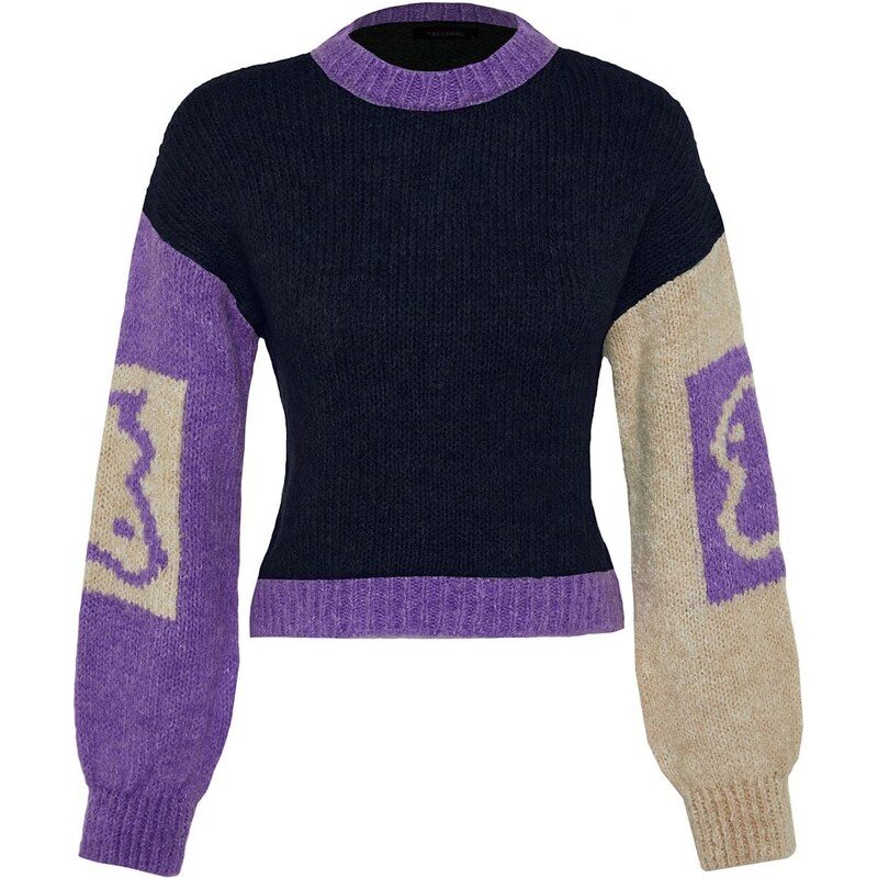 Trendyol Navy Blue Soft Textured Color Block Knitwear Sweater