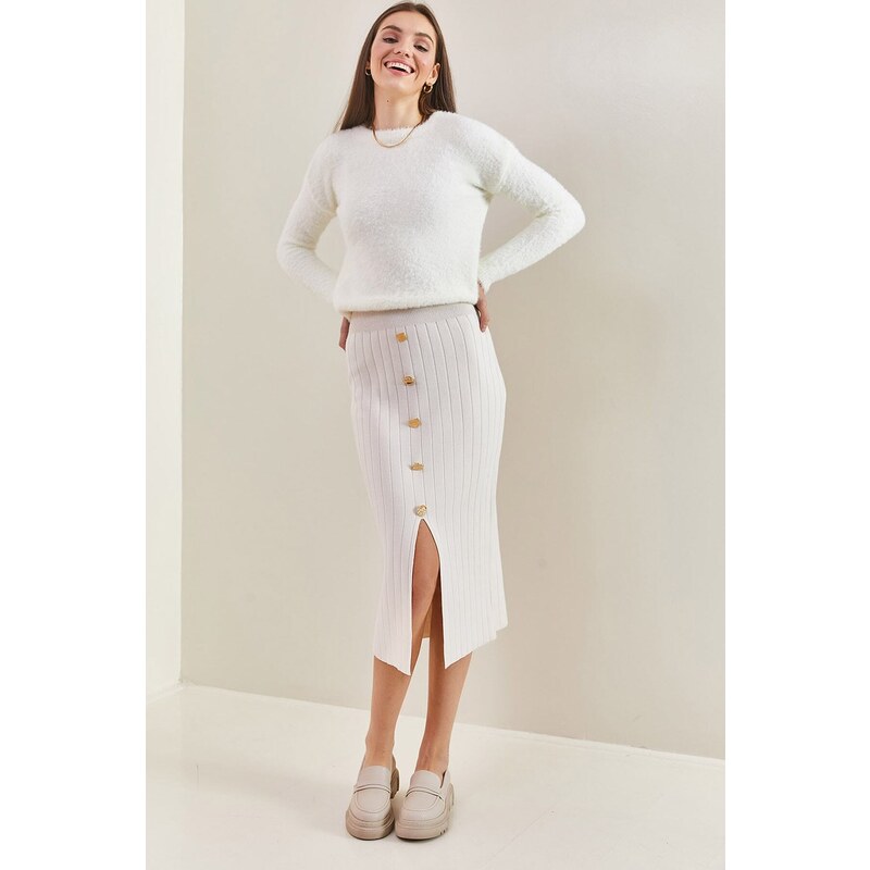 Bianco Lucci Women's Buttoned Knitwear Skirt