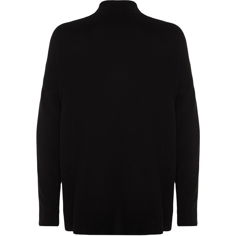 Trendyol černý široký svetr s oknem/výřezem z pleteniny